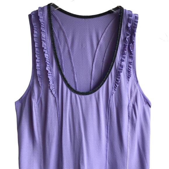 Lululemon Mind Over Matter Tank Top Grapeseed Size 6 Periwinkle Ruffle Racerback - Picture 10 of 16